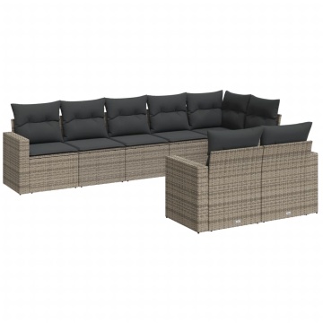 Set canapele de grădină cu perne, 8 piese, gri, poliratan - Img 2