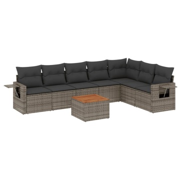 Set canapele de grădină cu perne, 8 piese, gri, poliratan - Img 2