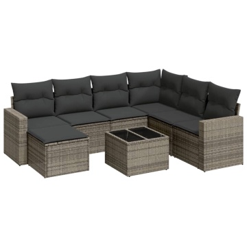 Set canapele de grădină cu perne, 8 piese, gri, poliratan - Img 2