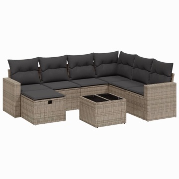 Set canapele de grădină cu perne, 8 piese, gri, poliratan - Img 2