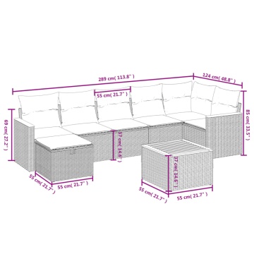 Set canapele de grădină cu perne, 8 piese, gri, poliratan - Img 4
