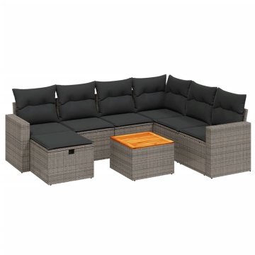 Set canapele de grădină cu perne, 8 piese, gri, poliratan - Img 2