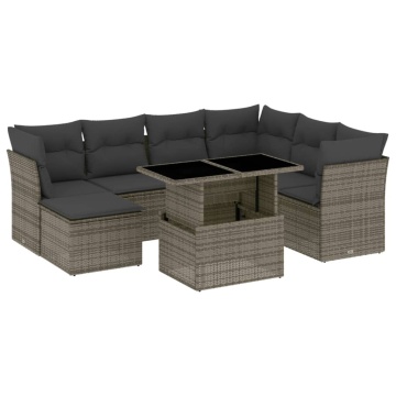 Set canapele de grădină cu perne, 8 piese, gri, poliratan - Img 2