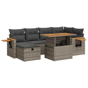 Set canapele de grădină cu perne, 8 piese, gri, poliratan - Img 2
