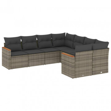 Set canapele de grădină cu perne, 8 piese, gri, poliratan - Img 2