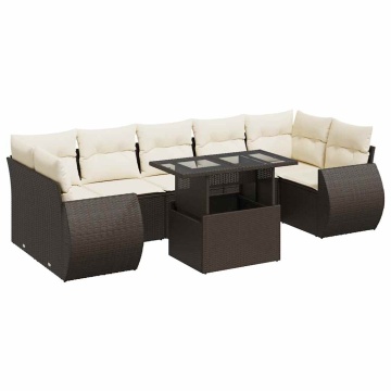 Set canapele de grădină cu perne, 8 piese, maro, poliratan - Img 2