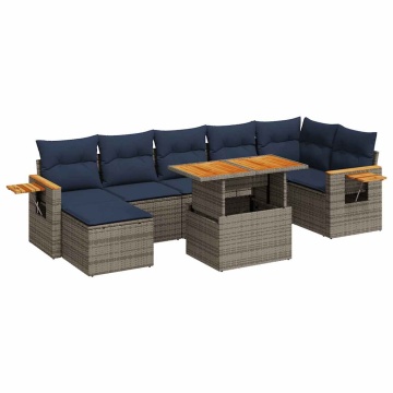 Set canapele de grădină cu perne, 8 piese, maro, poliratan - Img 2