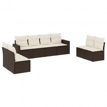 Set canapele de grădină cu perne, 8 piese, maro, poliratan - Img 2