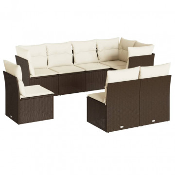 Set canapele de grădină cu perne, 8 piese, maro, poliratan - Img 2