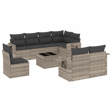 Set canapele de grădină cu perne, 9 piese gri deschis poliratan - Img 2