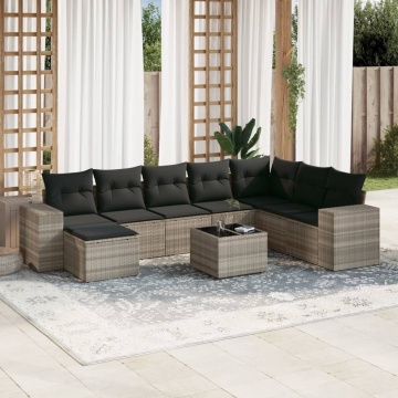Set canapele de grădină cu perne, 9 piese gri deschis poliratan - Img 1