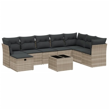 Set canapele de grădină cu perne, 9 piese gri deschis poliratan - Img 2
