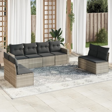 Set canapele de grădină cu perne, 9 piese gri deschis poliratan - Img 1