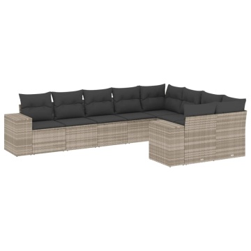 Set canapele de grădină cu perne, 9 piese gri deschis poliratan - Img 2