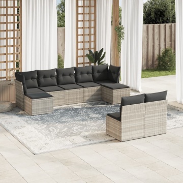 Set canapele de grădină cu perne, 9 piese gri deschis poliratan - Img 1