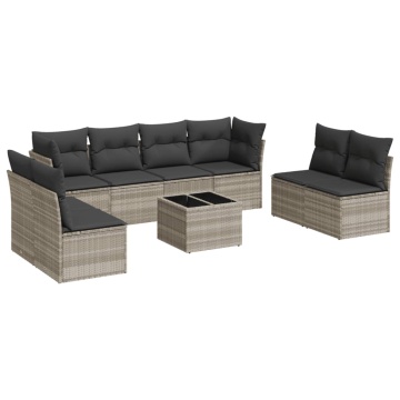Set canapele de grădină cu perne, 9 piese gri deschis poliratan - Img 2