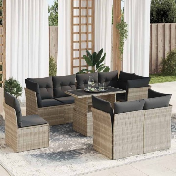 Set canapele de grădină cu perne, 9 piese gri deschis poliratan - Img 1
