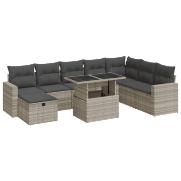 Set canapele de grădină cu perne, 9 piese gri deschis poliratan - Img 2