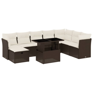 Set canapele de grădină cu perne, 9 piese, maro, poliratan - Img 2