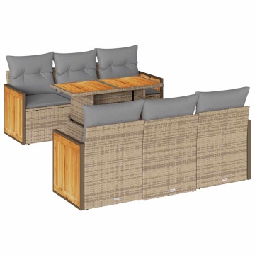 Set canapele grădină cu perne 7 piese bej poliratan/lemn acacia - Img 2