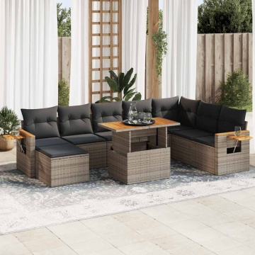Set canapele grădină cu perne 7 piese gri poliratan/lemn acacia - Img 1