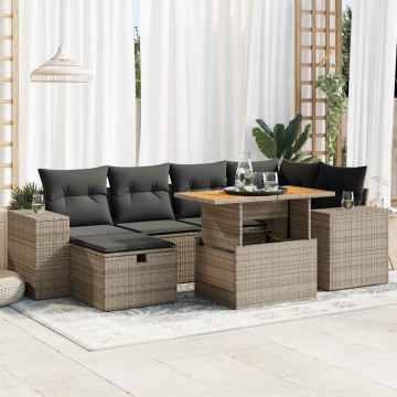 Set canapele grădină cu perne 8 piese gri poliratan/lemn acacia - Img 1