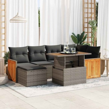 Set canapele grădină cu perne 8 piese gri poliratan/lemn acacia - Img 1