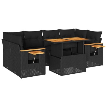 Set canapele grădină perne 7 piese negru, poliratan/lemn acacia - Img 2
