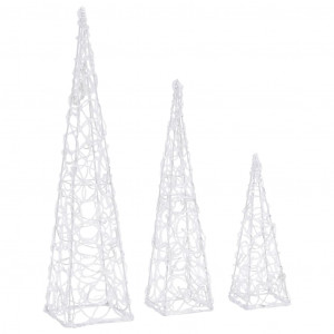 Set conuri decorative cu LED-uri, alb rece, 30/45/60 cm, acril - Img 5