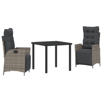 Set de 3 Piese de Dining pentru Grădină Gri Ratan Polipropilenic - Img 2