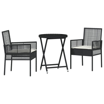 Set de Bistro pentru Grădină cu 3 Piese și Perne Negru Poly Rattan - Img 2
