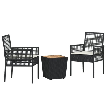 Set de bistrou de grădină 3 piese cu perne Negru Poliratan - Img 2