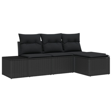 Set de canapea de grădină 4 piese cu pernă Negru Poliratan - Img 2
