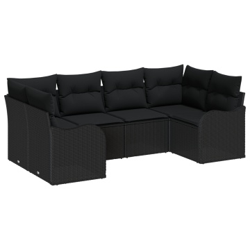 Set de canapea de grădină 6 piese cu perne Negru Ratan Poli, Canapea de grădină cu 2 locuri și perne Negru Ratan Poli - Img 2