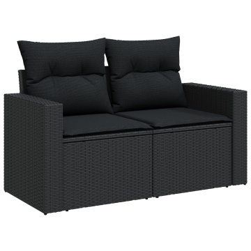 Set de canapea de grădină cu 13 piese și perne din ratan poli negru acacia, Set de dining pentru grădină cu 4 piese și perne din ratan poli negru acacia - Img 4