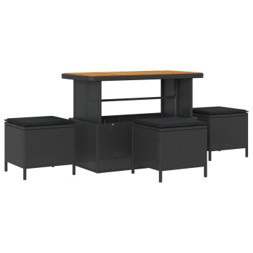 Set de canapea de grădină de 13 piese cu perne din ratan negru, Set de dining de grădină de 4 piese cu perne din ratan negru - Img 4