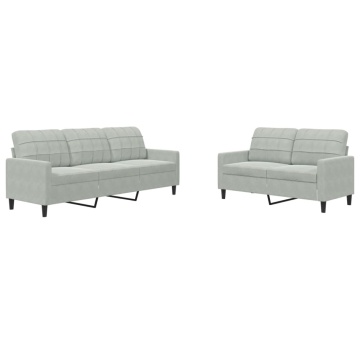 Set de canapele cu perne, 2 piese, gri deschis, catifea - Img 2