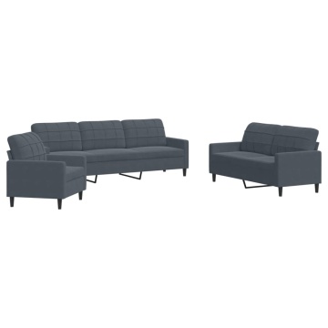Set de canapele cu perne, 3 piese, gri închis, catifea - Img 2
