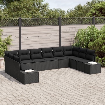 Set de canapele pentru grădină de 10 piese cu perne Negru Poliratan - Img 3