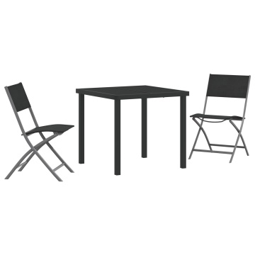 Set de dining de grădină 3 piese Negru Textilenă și Oțel - Img 2