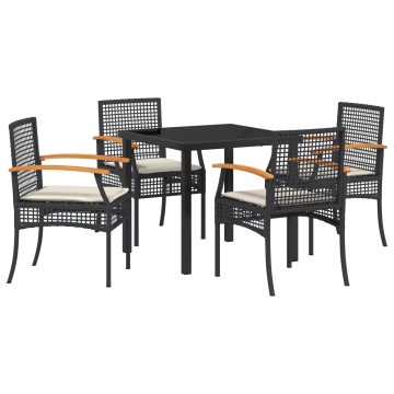 Set de Dining de Grădină 5 Piese cu Perne Negru Poliratan - Img 2