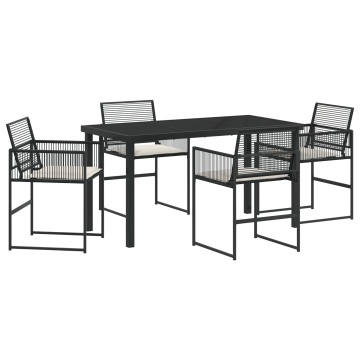 Set de dining de grădină 5 piese cu perne, Negru Poliratan - Img 2