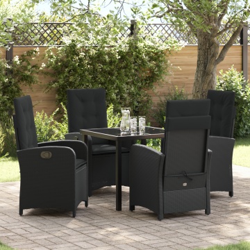 Set de dining de grădină 5 piese cu perne Negru Ratan sintetic - Img 1