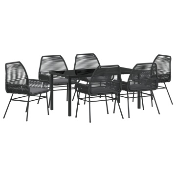 Set de dining de grădină cu 7 piese și perne Negru Rattan polimeric - Img 2