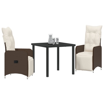 Set de Dining de Grădină de 3 Piese cu Perne Maro Poliratan - Img 3