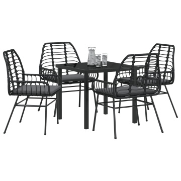 Set de Dining de Grădină de 5 Piese cu Pernă Negru Poliratan - Img 3