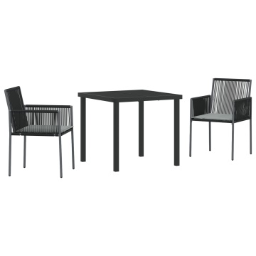 Set de dining grădină 3 piese cu perne Negre din poliratan - Img 2