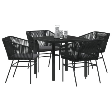 Set de dining pentru grădină , 5 piese, cu perne, ratan poli, negru - Img 3