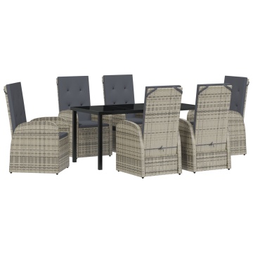 Set de dining pentru grădină 7 piese cu perne Gri din poliratan - Img 2
