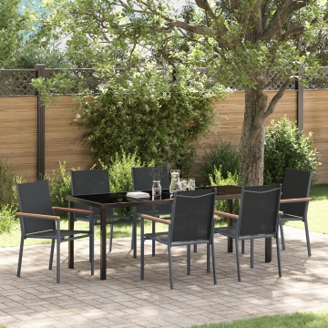Set de dining pentru grădină 7 piese Negru Textilenă și Oțel - Img 1